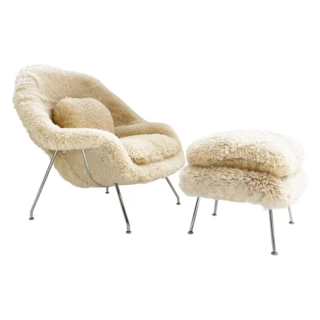 Womb Fur Lounge с оттоманкой белое, искусственный мех