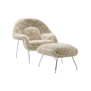 Womb Fur Lounge с оттоманкой бежевое, искусственный мех